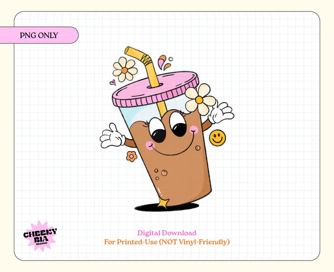 Iced Coffee Character PNG Only | Retro Character for Transfers ...