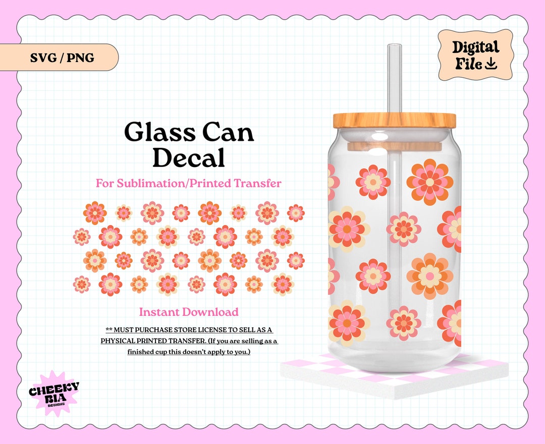 Retro Flowers Cup Wrap for Can Glass SVG | PNG | Cutie Design for ...