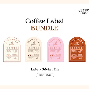 Coffee Label SVG PNG Bundle | Cold Brew Coffee Label | Sticker File | Trendy | Terracotta | for Glass Cup