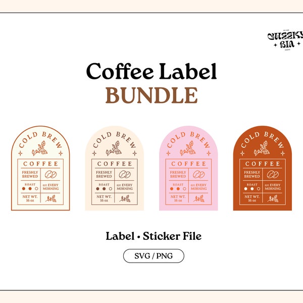 Coffee Label SVG PNG Bundle | Cold Brew Coffee Label | Sticker File | Trendy | Terracotta | for Glass Cup