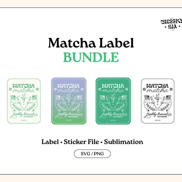 Matcha Label SVG PNG Bundle | Sticker File | Trendy | Sublimation | for Glass Cup