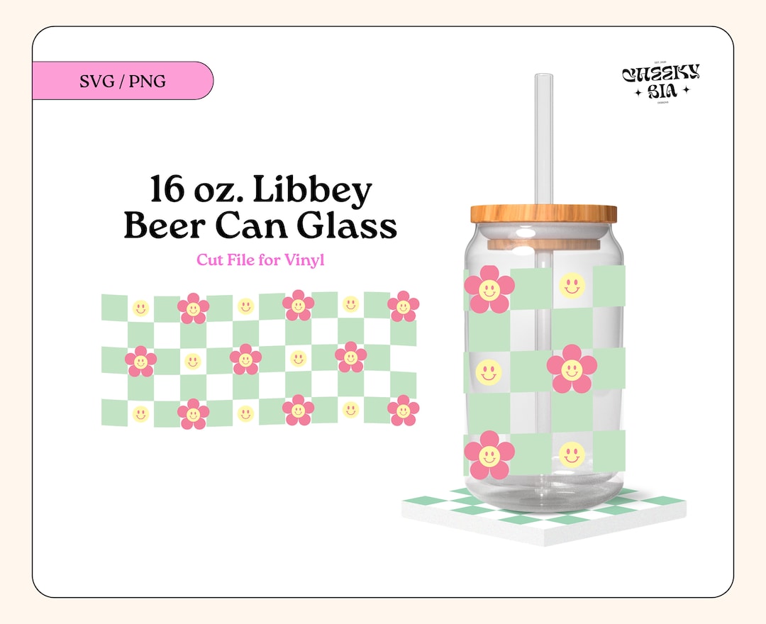 Checkered Flower Wrap SVG and PNG for 16 Oz and 20 Oz Can Glass Cups