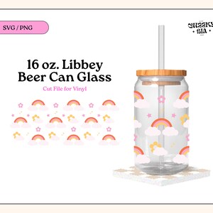 Rainbows Flowers SVG PNG for 16 oz Libbey Can Glass, glass cup design, cup designs, mushroom design, cup wrap, for vinyl