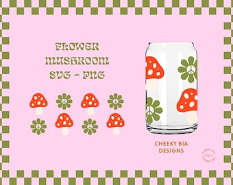 Flower Mushroom SVG, Mushroom PNG; Retro Svg; Trendy Svg; Glass Cup Svg design