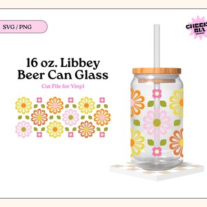 Fleurs rétro SVG | PNG | Tasse en verre, design rétro, funky et groovy | Fichiers de coupe esthétiques et tendance | Fleur svg