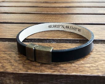 Engraved Leather Bracelet: Personalized Unisex Wristband, Custom Jewelry