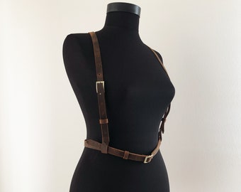 Genuine Leather Harness Belt: Adjustable Suspenders