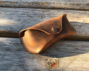 Handmade Leather Sunglasses Case: Snap Closure Eyeglass Cover