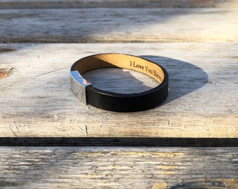 Personalized Leather Bracelet for Men - Custom Engraved Anniversary Gift