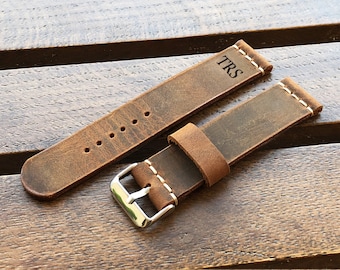 Correa de reloj de cuero personalizada: hecha a mano (18-24 mm)
