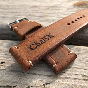 Personalized Leather Watch Band: Handmade Antique Brown Strap