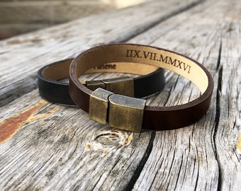 Personalized Leather Couple Bracelet Set, Anniversary Gift