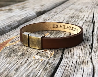 Personalized Leather Bracelet for Men, Engraved Hidden Message Anniversary Gift