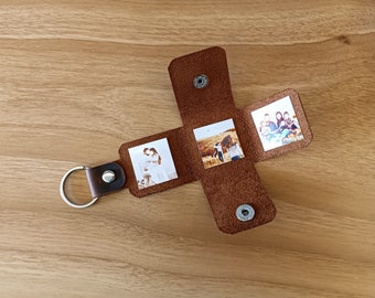 Personalized Leather Photo Keychain: Envelope Keyring with Three Photos