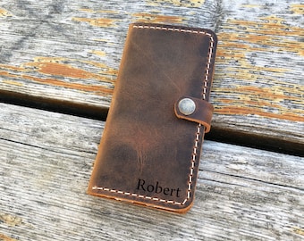 Personalized leather iPhone 15 14 13 12 11 Pro Max wallet case / distressed leather iPhone 14 plus 13 12 mini wallet cover 15 pro max