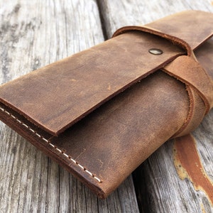 Astuccio in pelle personalizzato, portapenne retrò in pelle, piccola trousse