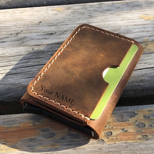 Portefeuille fin en cuir, Portefeuille en cuir minimaliste, Portefeuille en cuir, Portefeuille unisexe, Portefeuille pop-up pour cartes de crédit