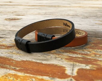 Gepersonaliseerde leren koppelarmband, gegraveerd polsbandje voor hem en haar