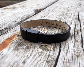 Personalized Leather Bracelet: Engraved Message, Magnetic Clasp