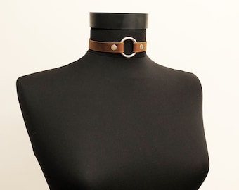 Handmade Leather O Ring Choker Necklace