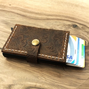 Cartera de cuero minimalista, Cartera de cuero, Cartera de cuero delgada, Cartera de tarjeta de crédito emergente, Cartera unisex