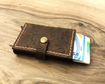 Handmade Leather Pop Up Wallet: Slim Minimalist Card Holder