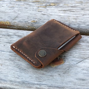 Cartera de cuero delgada, cartera de cuero minimalista, cartera de cuero, cartera unisex, cartera para tarjetas de crédito imagen 5