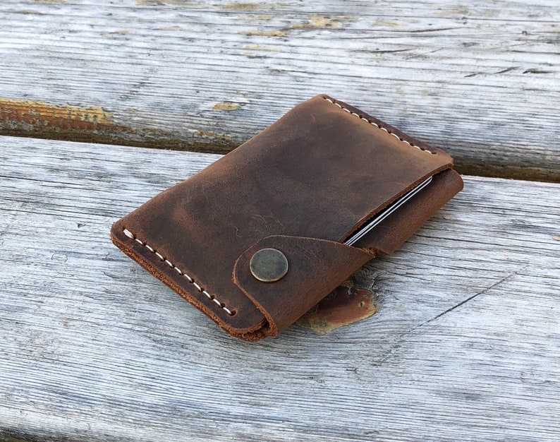 Cartera de cuero delgada, cartera de cuero minimalista, cartera de cuero, cartera unisex, cartera para tarjetas de crédito imagen 5
