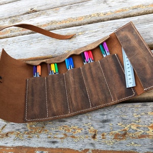 Leather Pencil Roll, Pencil Roll, Artist roll, Pen Case, Gift for painter, Leather roll, Tools Roll Case, Painter case, Brush case
