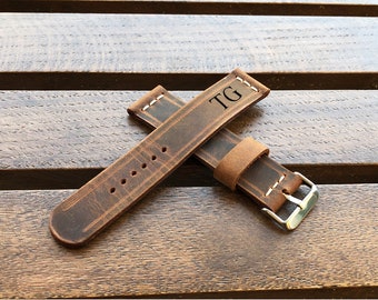 Correa de reloj de cuero personalizada: hecha a mano, 18-24 mm