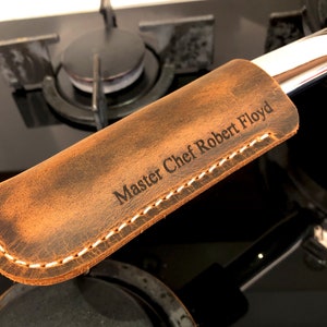 Leather Hot Handle Holder - Personalized Leather Pot Handle Cover - Personalized Pot Holder - Leather Potholder - Cast Iron Handle Cover