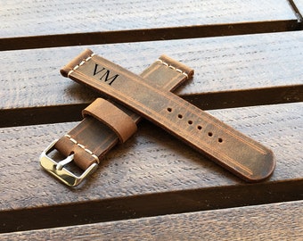 Personalized Leather Watch Band: Handmade Strap, 18-24mm