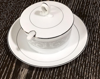 Rare Vintage 1970s Imperial China Whitney Mayonnaise Dish, W Dalton, 5671, Japan, Platinum, Scroll