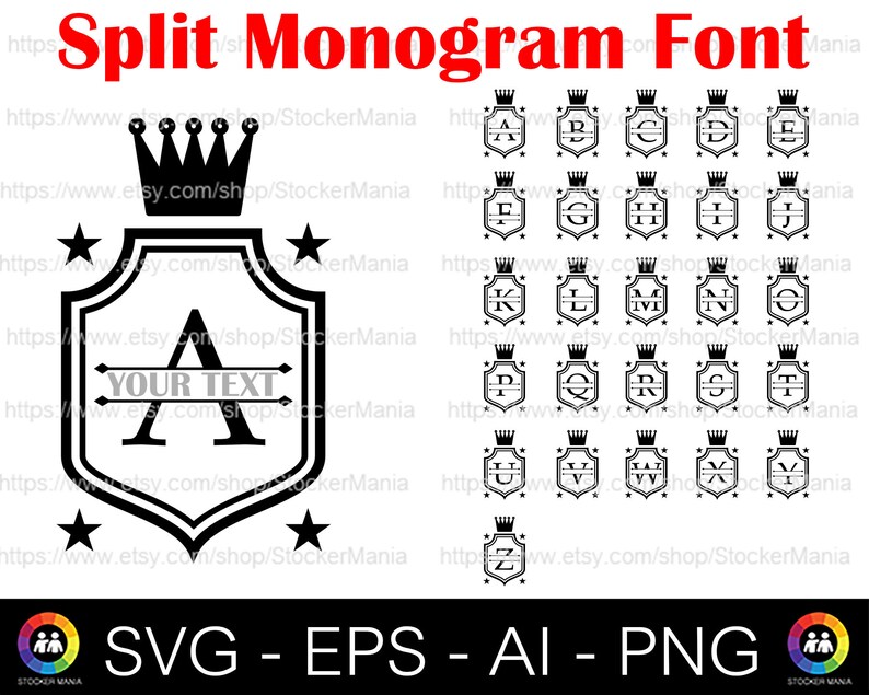 Download Split Monogram Alphabet A To Z Svg Esp Png Ai Files Etsy