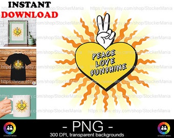 Peace Love Sunshine sublimation | Yellow sunshine | PNG High Resolution Pictures | Instant Download