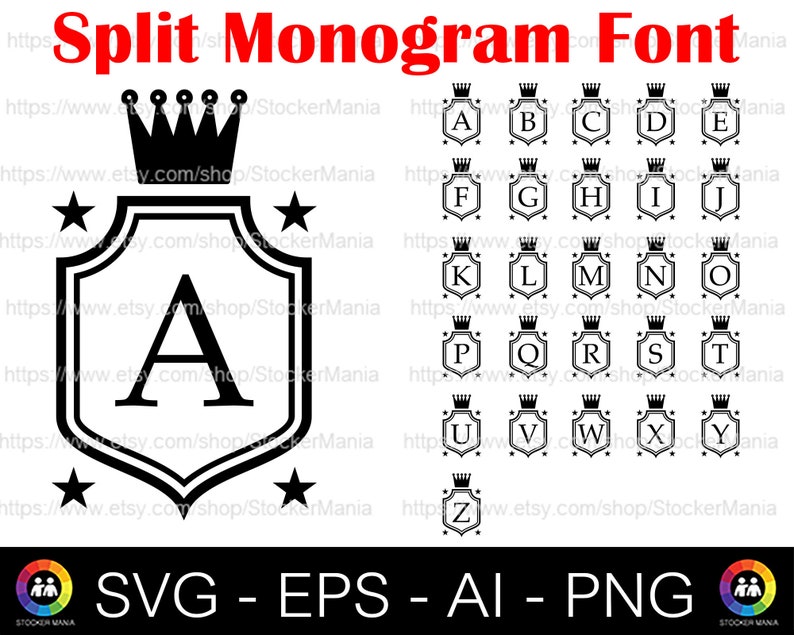 Download Split Monogram Alphabet A To Z Svg Esp Png Ai Files Etsy