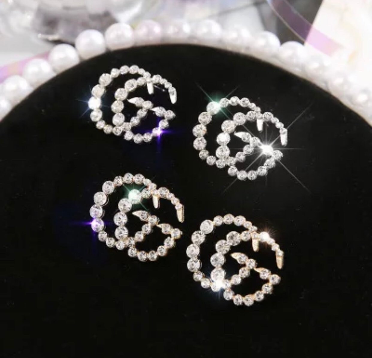 Real 925 Silver Earrings GG Studs Etsy