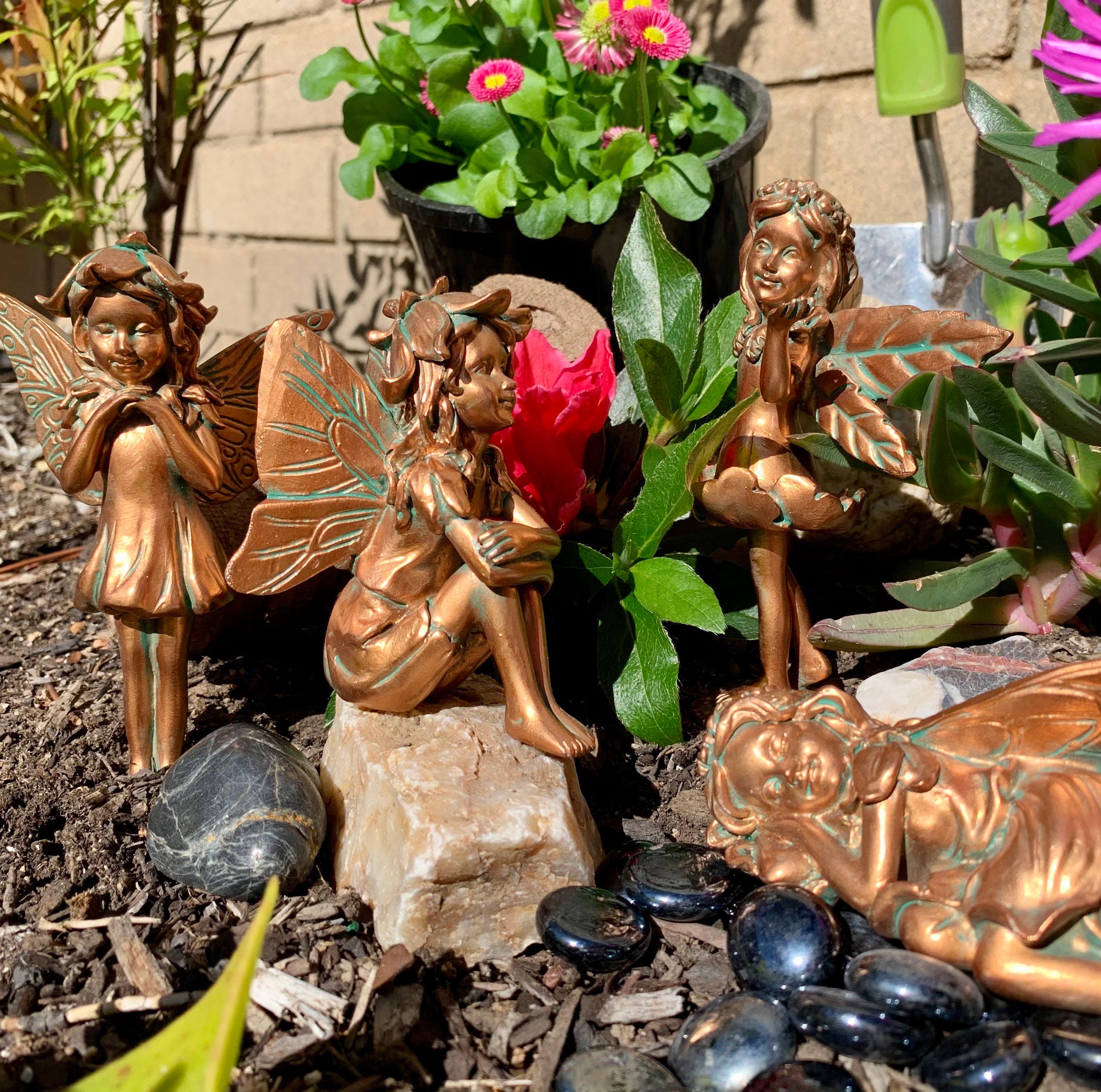 Magical Bronze Garden Fairy Statues Set of 4. Brings life to Etsy