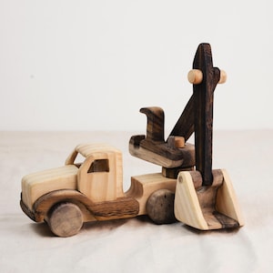 Handmade Wooden Excavator Toy: Montessori Truck for Toddlers