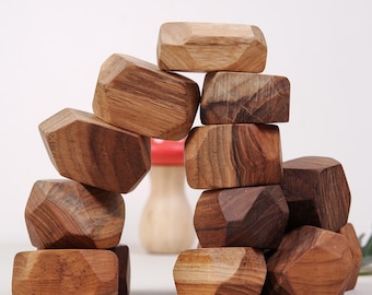 Wooden Stacking Rocks Toy: Handcrafted Montessori Balancing Blocks
