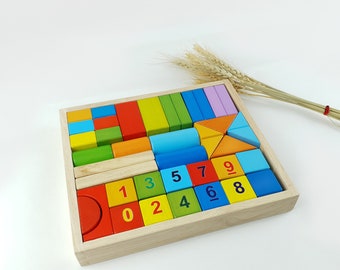 Ensemble de blocs mixtes en bois Montessori : jouet d'apprentissage pour enfants