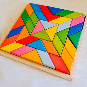 Wooden Rainbow Square 36 pieces| Square puzzle set| Montessori toys for children | Learning Toys | Wooden toys for 2 years old