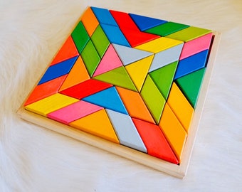 Houten Regenboog Vierkant 36 stuks| Vierkante puzzelset| Montessori speelgoed voor kinderen | Leren speelgoed | Houten speelgoed voor 2 jaar oud