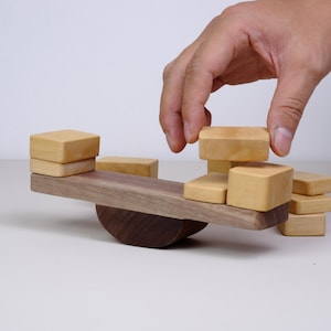 Wooden Seesaw Balance Toy: Montessori STEM Learning with Domino Blocks