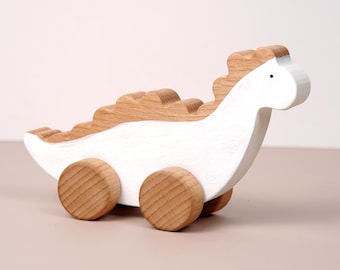 Wooden Dinosaur Toy on Wheels: Montessori Nursery Decor