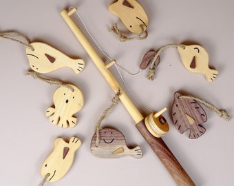 Personalisierte Holz Angelset Spielzeug: Montessori Sea Animal Game