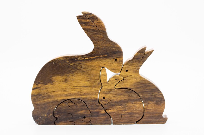 Puzzle personalizzato a forma di coniglio in legno: giocattolo per bambini in legno naturale immagine 4