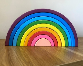 Wooden Rainbow Stacker: Montessori Learning Toy, 9 Pieces