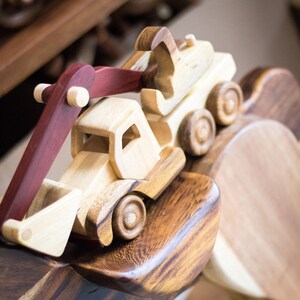 Wooden Excavator Toys for children Wood miniature truck Nursery Decor Birthday gift for children 1 year. image 4