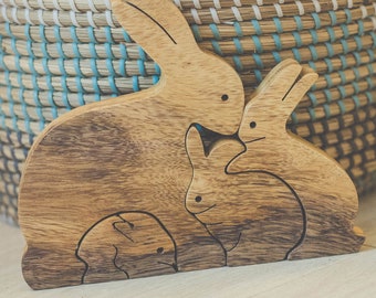 Puzzle personalizzato a forma di coniglio in legno: giocattolo per bambini in legno naturale